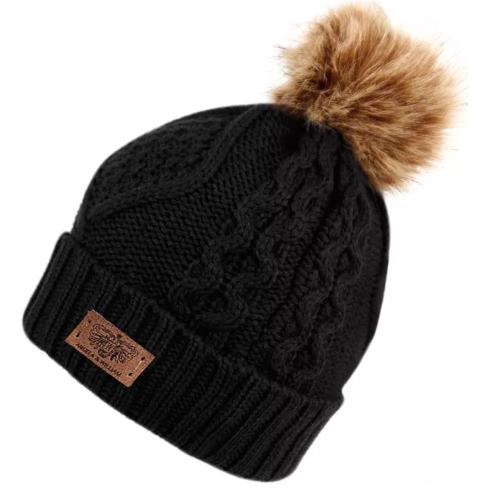 Faux Fur Pom Beanie with Fleece Lining